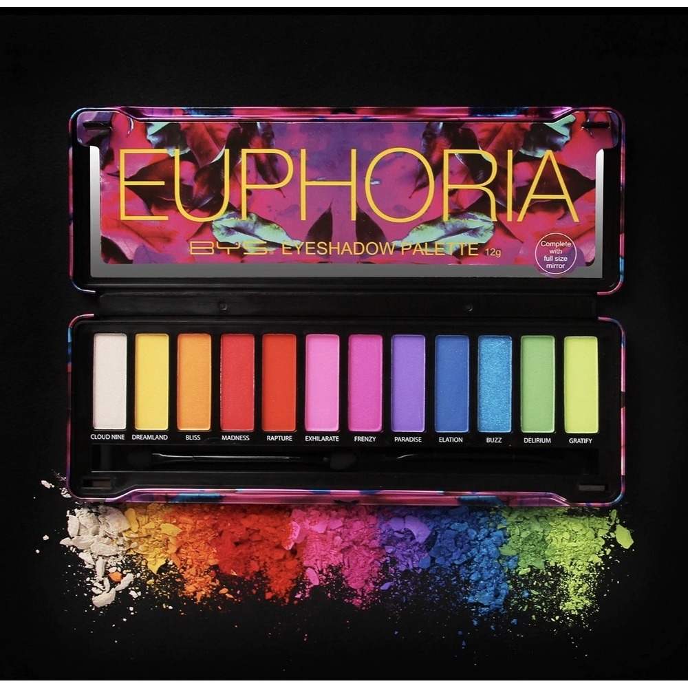 BYS Eyeshadow Palette Tin with Mirror and Applicator 12 Shades (1, Euphoria) NIB